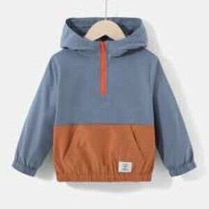 SHEIN Kids EVRYDAY Young Boy Two Tone Letter Patched Detail Half Zip Hooded Jac…